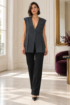 Lange mouwloze gilet antraciet – V-hals – Dames