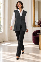 Lange mouwloze gilet antraciet – V-hals – Dames