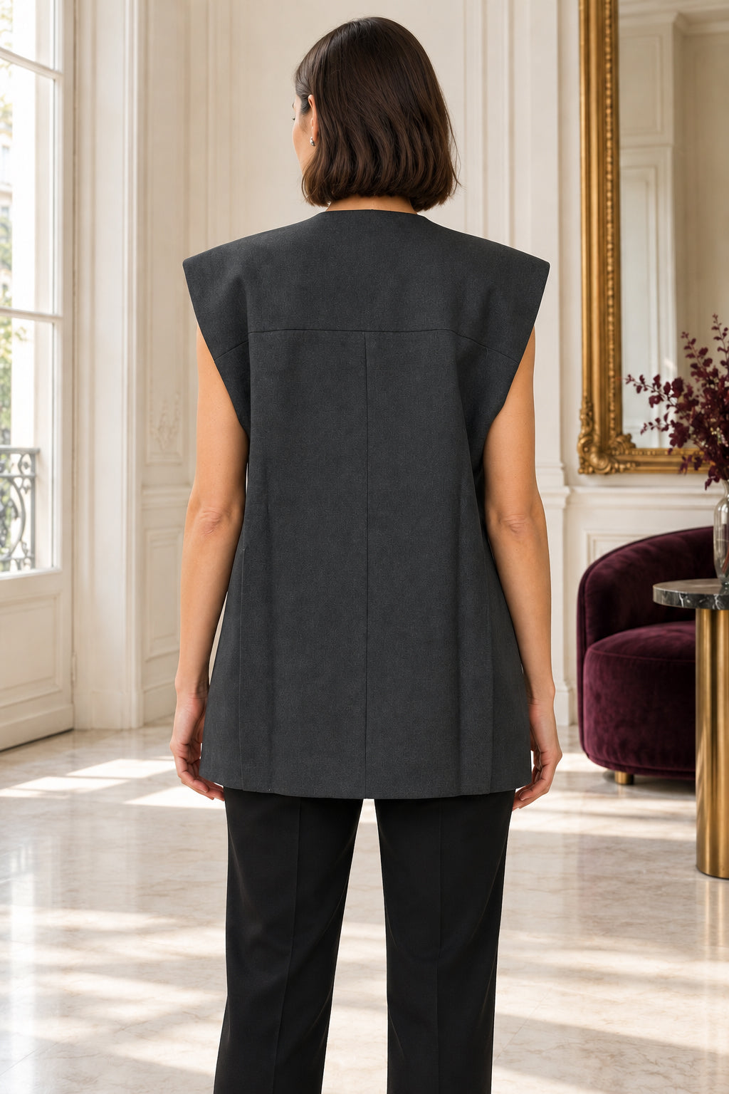 Gilet long anthracite vu de dos