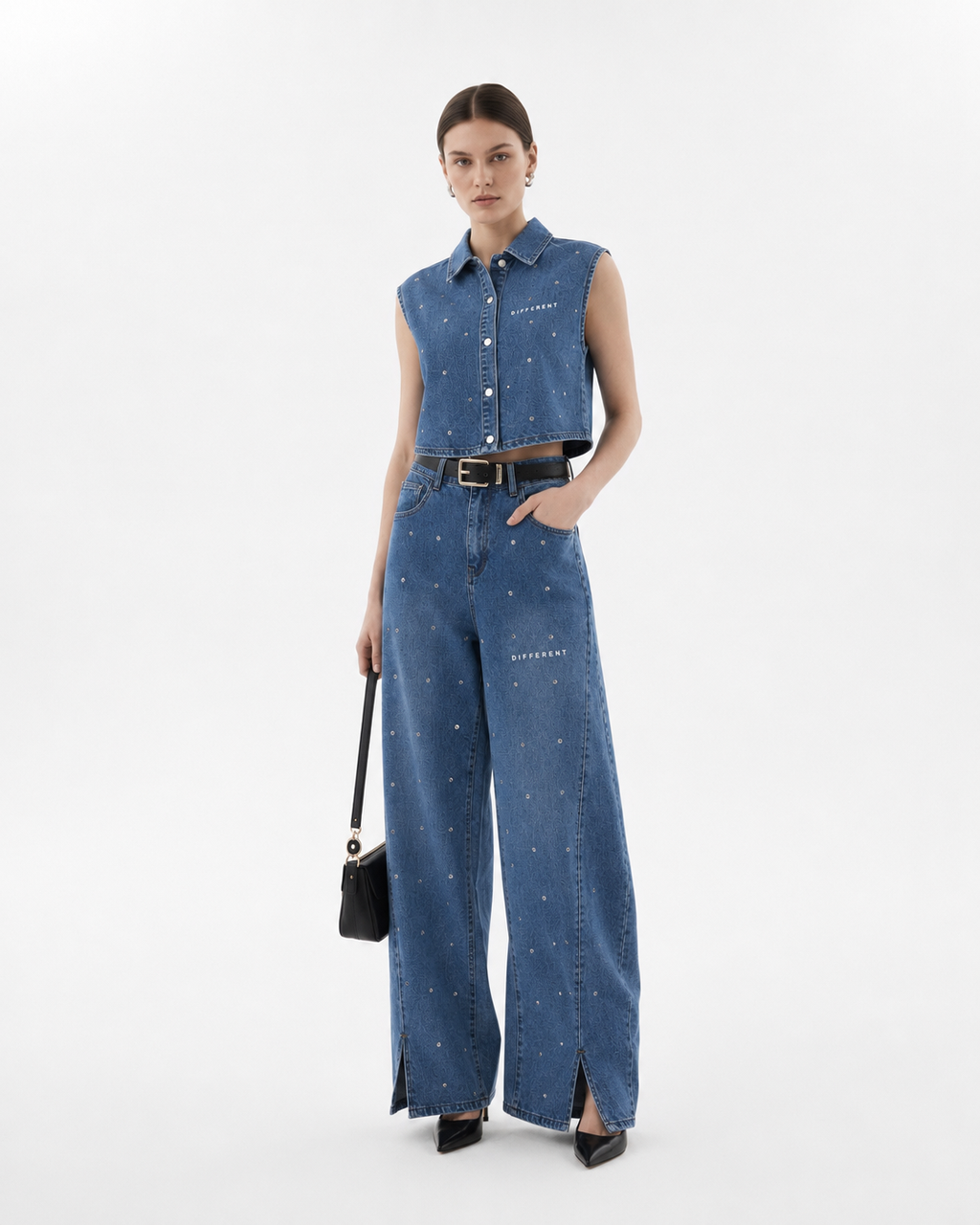 Ensemble Jean Denim femme DIFFERENT — Veste courte & jean ballon