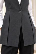Lange mouwloze gilet antraciet – V-hals – Dames