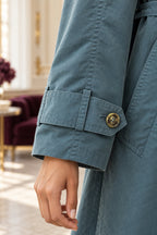 Détail de la patte boutonnée au poignet du trench