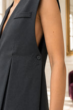 Lange mouwloze gilet antraciet – V-hals – Dames