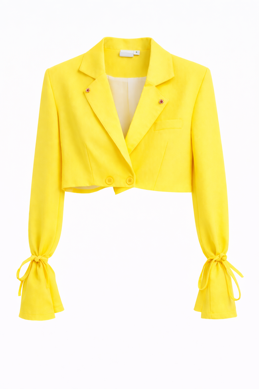 Flat lay Blazer crop top jaune vêtement fond blanc DIFFÉRENT officiel