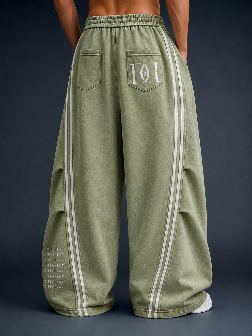 Green white pleated/flared women's trousers - DIFFERENT