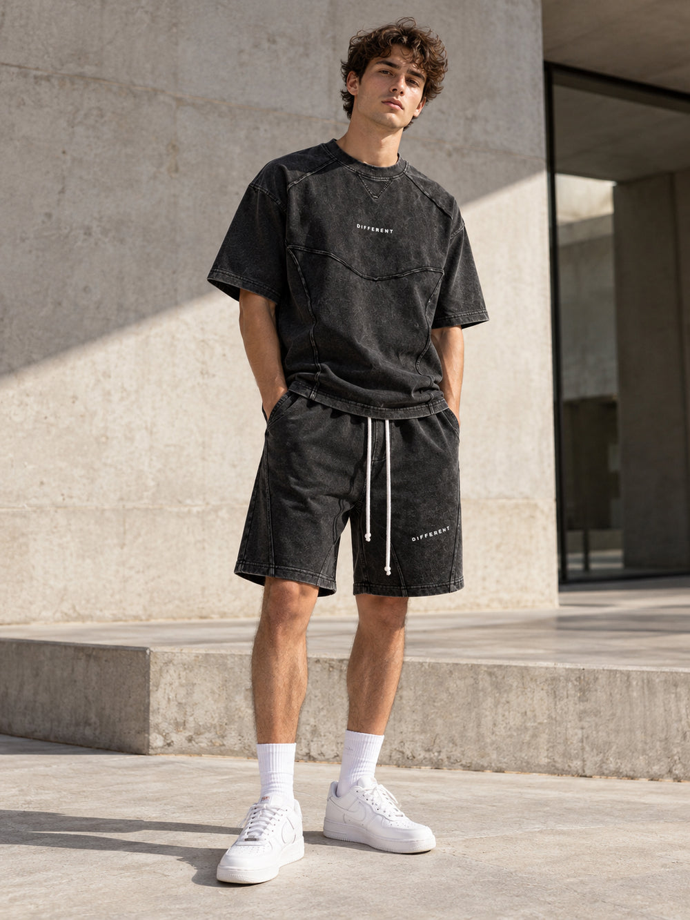 Unisex Faded Gray Oversize T-shirt & Shorts Set