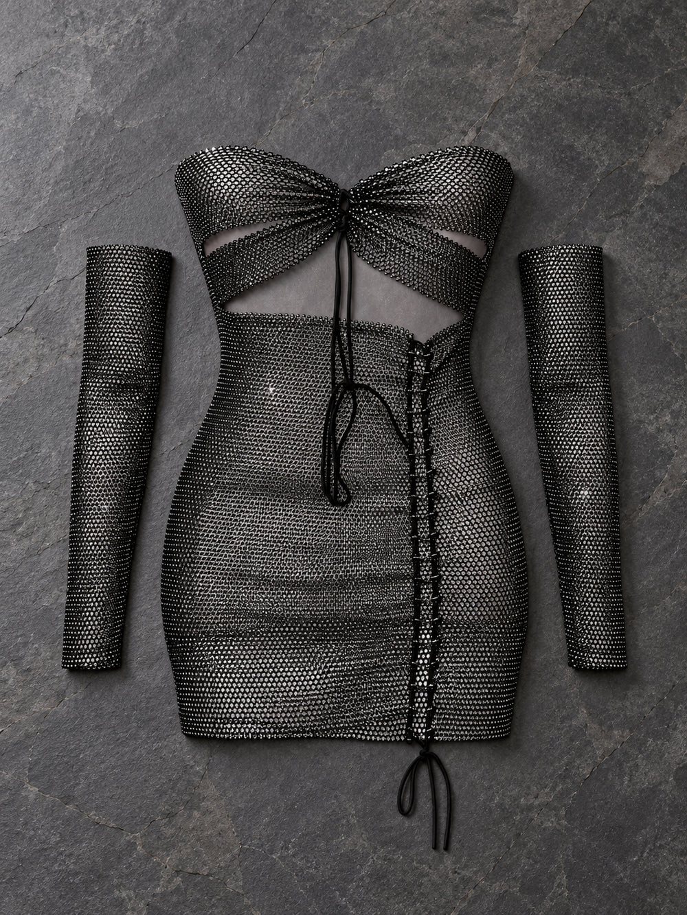 Diamond Mesh Dress with Removable Sleeves