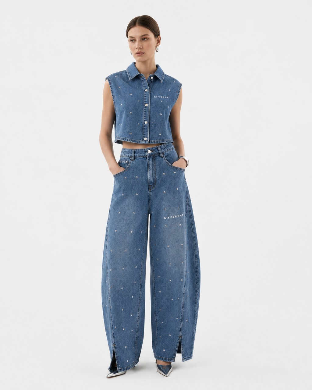 Ensemble Jean Denim femme DIFFERENT — Veste courte & jean ballon