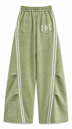 Green white pleated/flared women's trousers - DIFFERENT