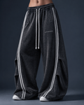 Green white pleated/flared women's trousers - DIFFERENT