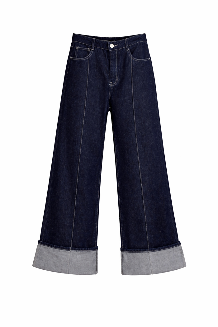 Jean large brut femme DIFFERENT avec revers contrastés