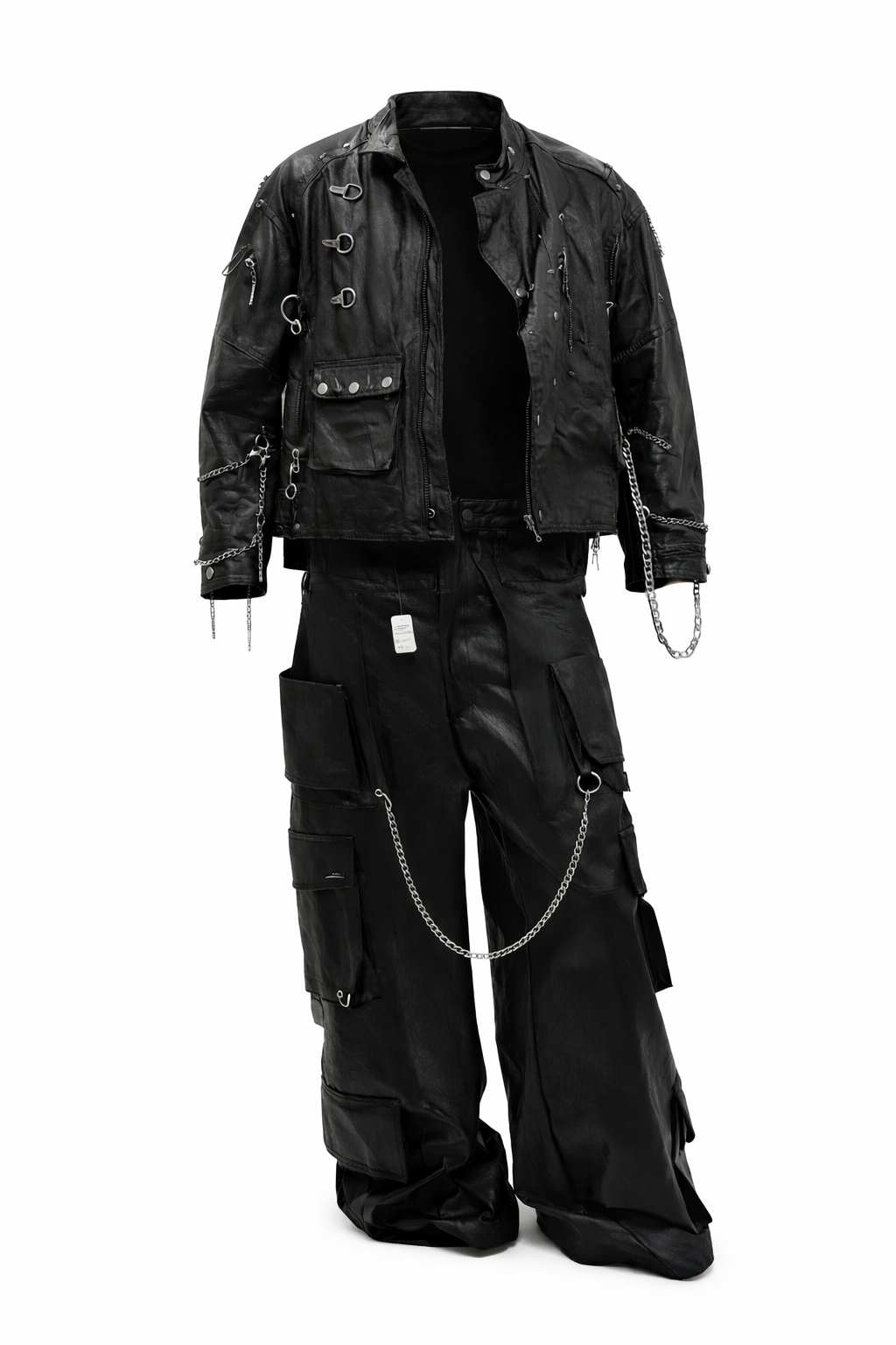 Pantalon cargo simili cuir avec chaînes - DIFFÉRENT