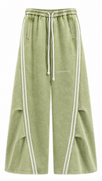 Green white pleated/flared women's trousers - DIFFERENT