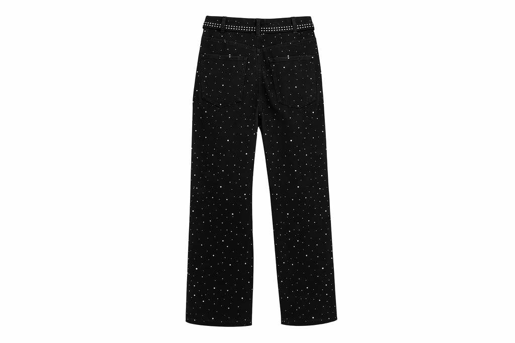 Jean à plat strass denim noir de dos édition limitée DIFFERENT fond blanc