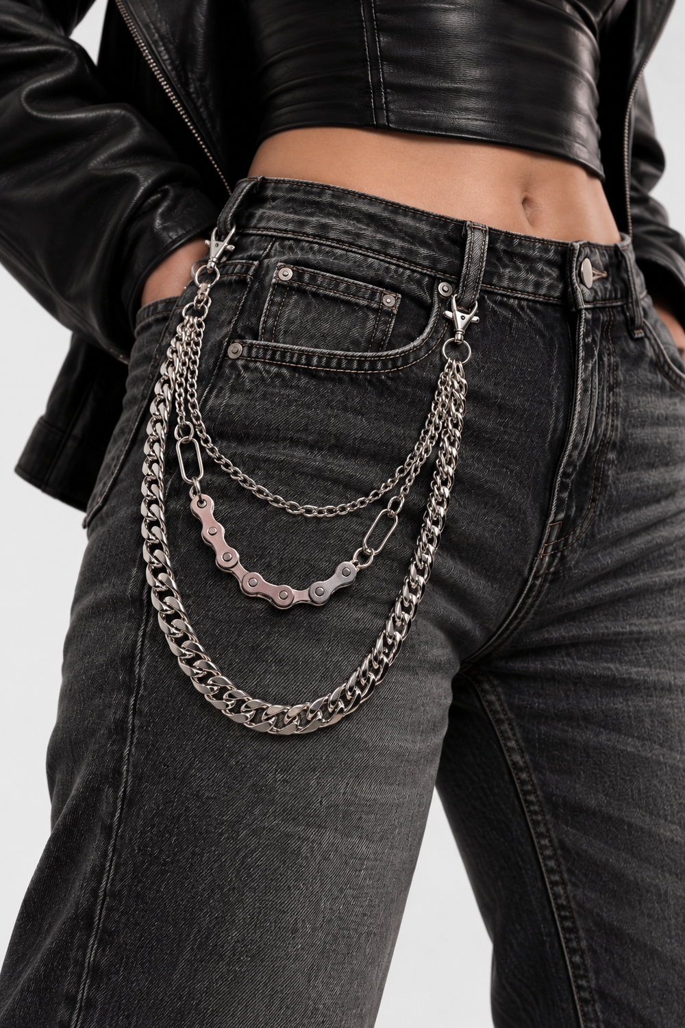 HYBRID pants chain — Triple row with contrasting links
