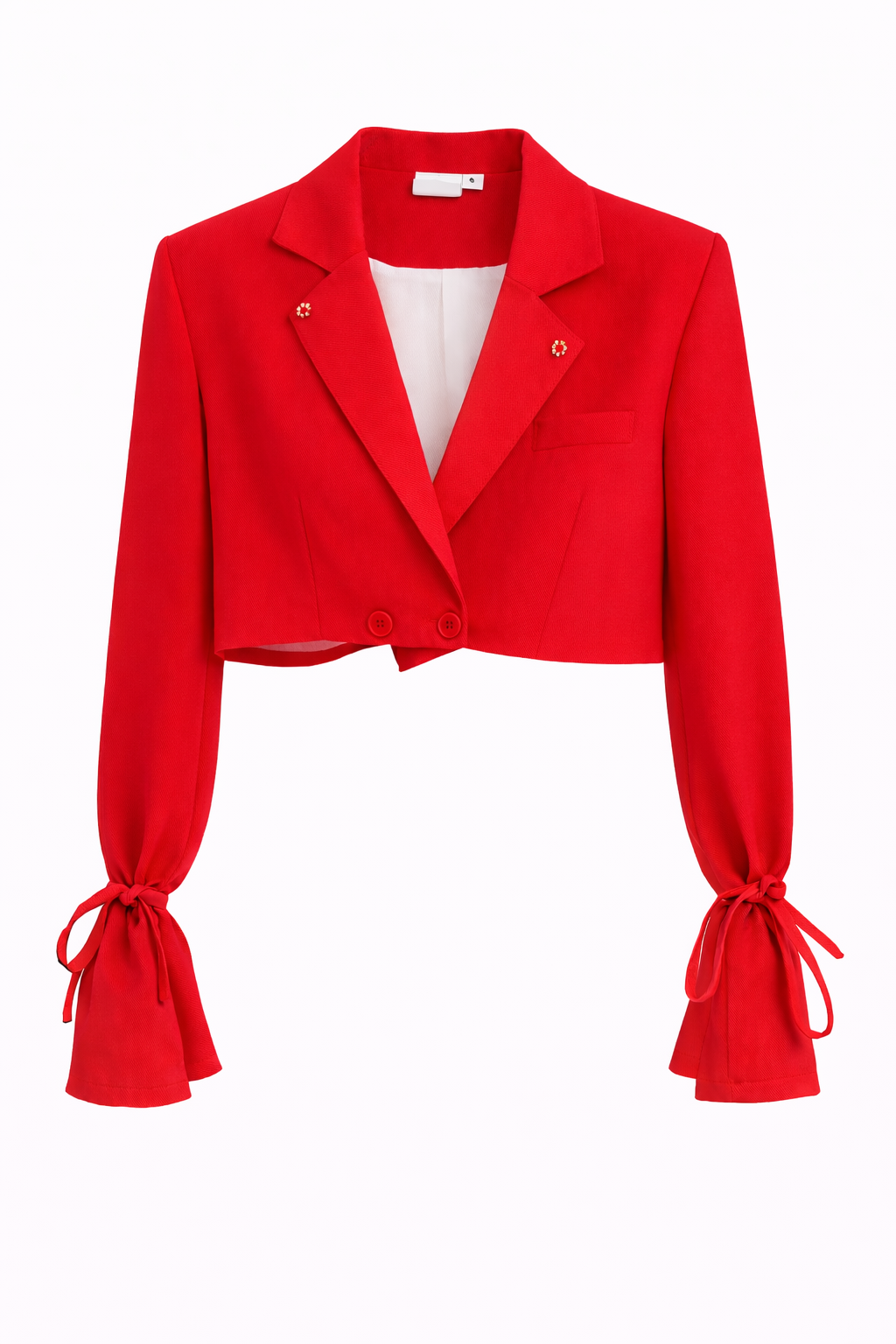 Flat lay Blazer crop top rouge vêtement fond blanc DIFFÉRENT officiel