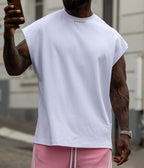 T-shirt DIFFERENT t-shirt blanc oversize et pantalon rose streetwear à bandes blanches – vue de face