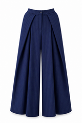 Pantalon plissé/évasé/rayé bleu marine - DIFFERENT