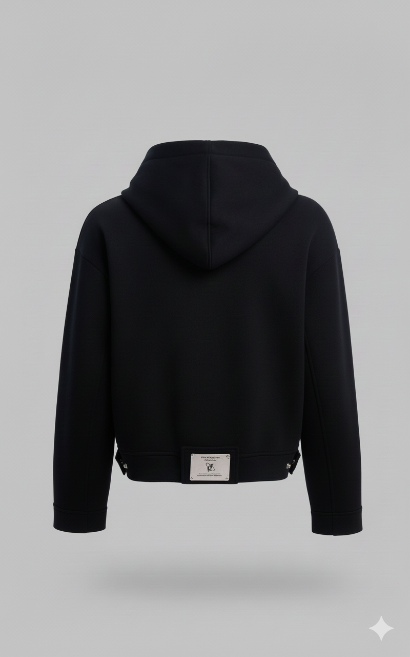 Sweat à Capuche Noir Structuré avec Sangle Métallique – DIFFERENT®