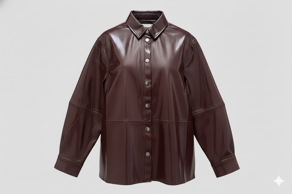 Chemise Oversize en Similicuir Bordeaux – DIFFERENT®