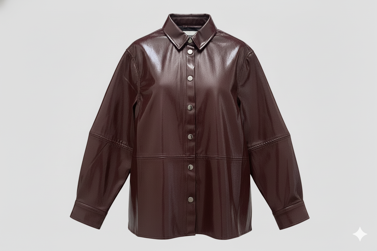 Chemise Oversize en Similicuir Bordeaux – DIFFERENT®