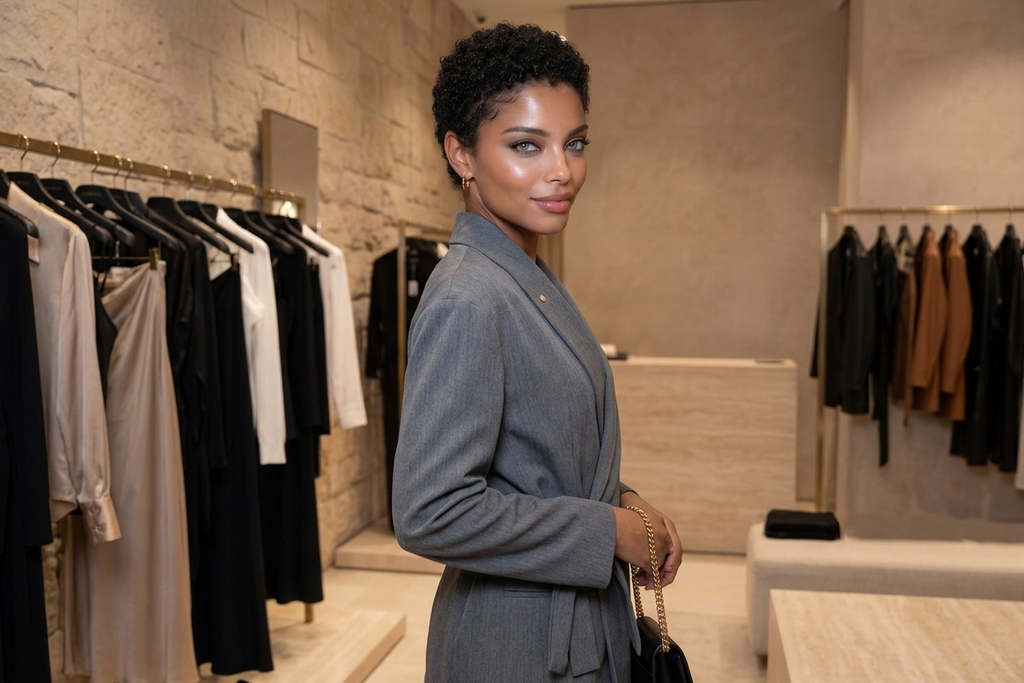 Look profil mannequin femme Blazer gris cintré unisexe profil mode urbaine parisienne DIFFERENT