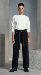 Look femme strass visible Jean strass denim streetwear paris coupe droite noir — DIFFERENT officiel
