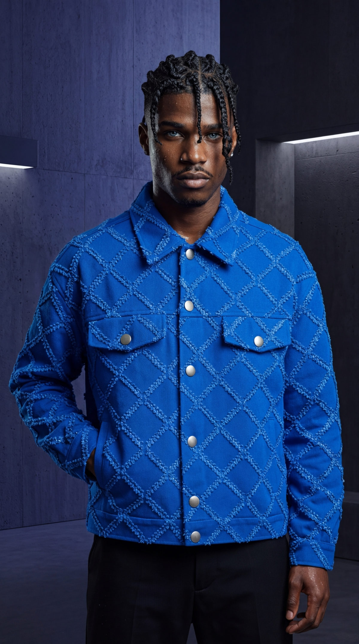 Look face Veste casual bleu streetwear paris homme v2 — DIFFÉRENT officiel 