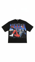 T-shirt Shiny Hype oversize noir à plat sur fond blanc, imprimé Hype Or Nothing en strass, packshot – DIFFERENT Paris