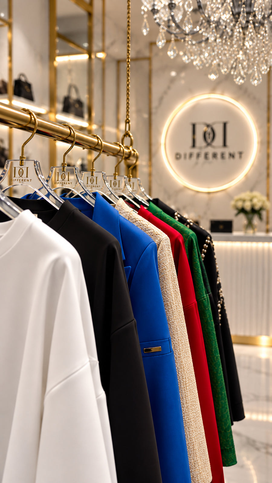 Colourful one-of-a-kind pieces on DIFFERENT hangers