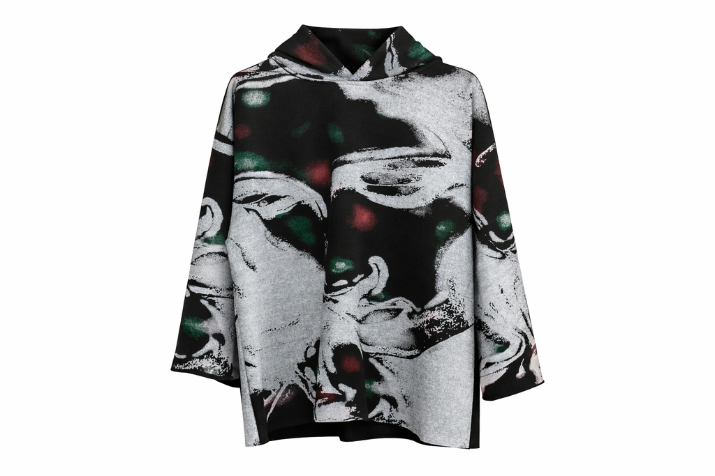 Look face avec imprimé visible Pull imprimé oversize streetwear paris graphisme exclusif — DIFFERENT
